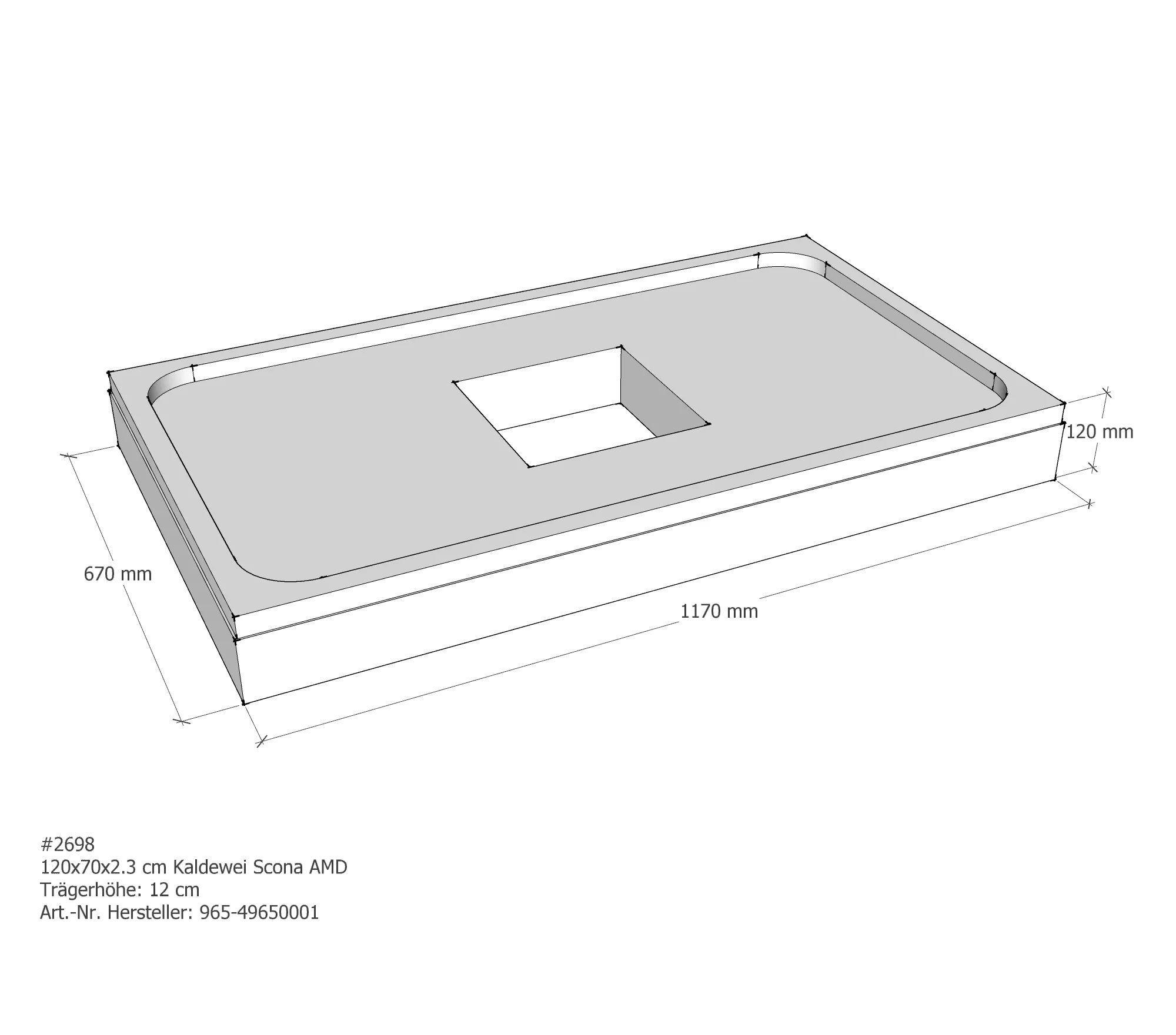 Duschwannenträger passend für Kaldewei Scona 120 × 70 × 2,3 cm