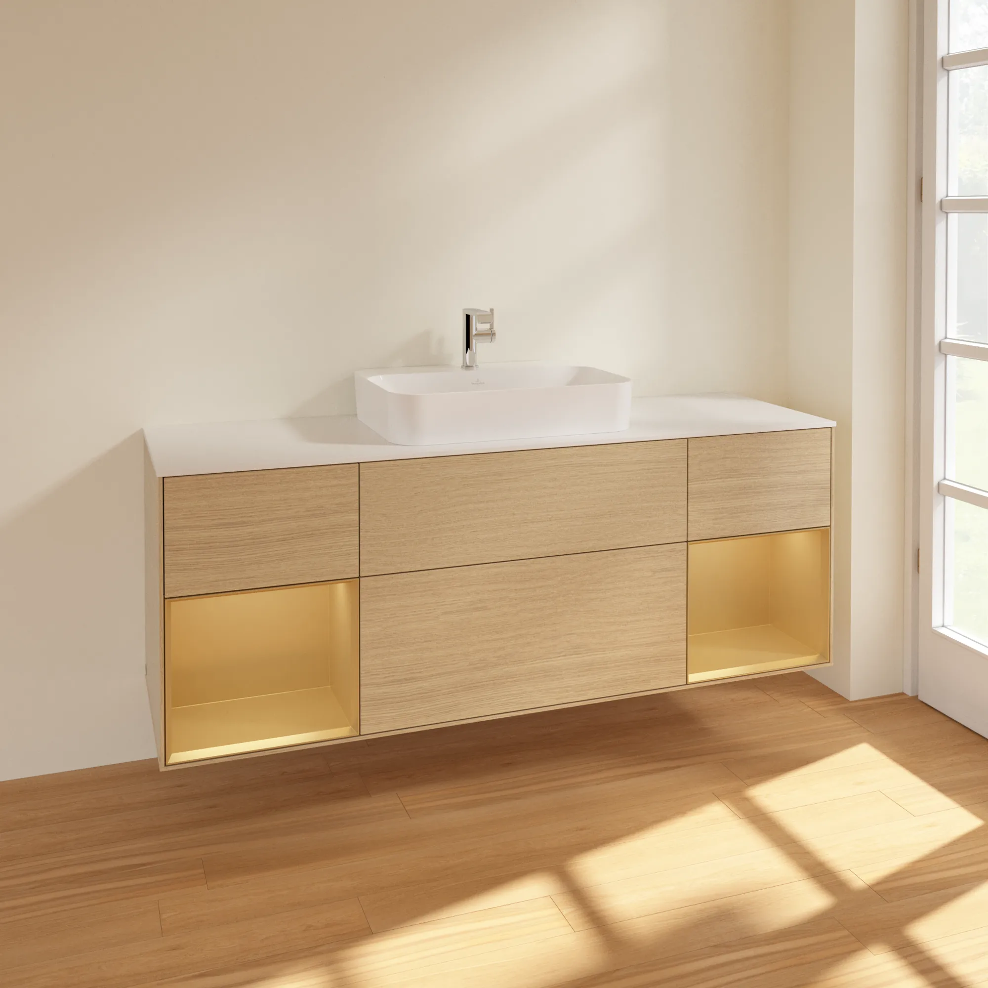 Villeroy & Boch Waschtischunterschrank „Finion“ für Schrankwaschtisch 1600 × 603 × 501 mm Oak Veneer, für Becken mittig