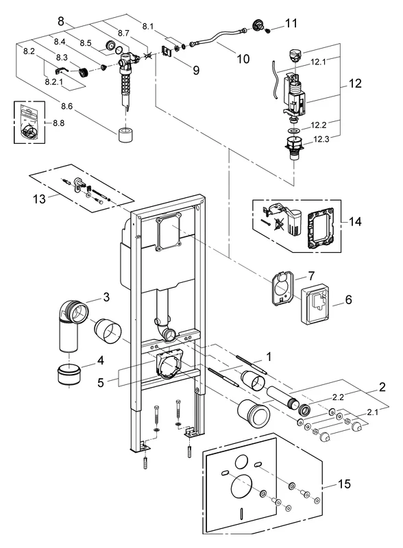 Wand-WC-Element Rapid SL 38713_1, mit Spülkasten 6l, 1,13 m Bauhöhe, 0,42 m breit, für Vorwand- oder Ständerwandmontage