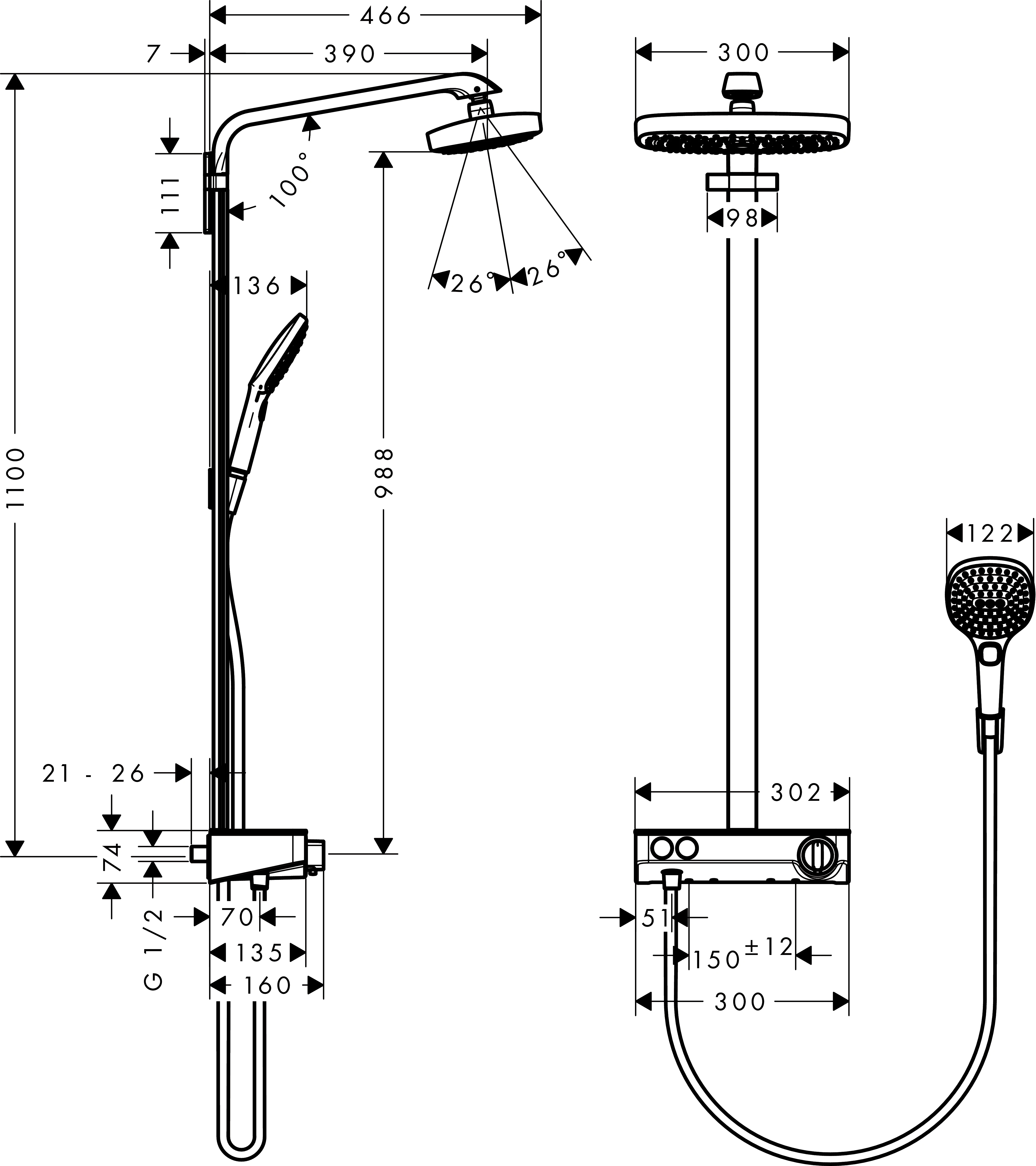 Showerpipe Raindance Select E 300 2jet EcoSmart ShowerTablet chrom