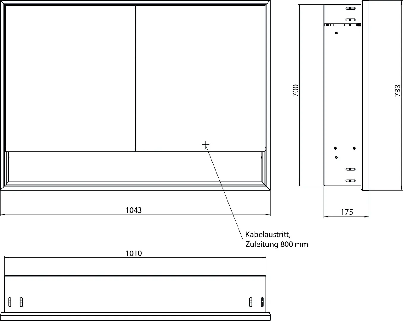 LED-Lichtspiegelschrank Loft mit Unterfach Unterputz, 1000 mm, 2-türig schwarz