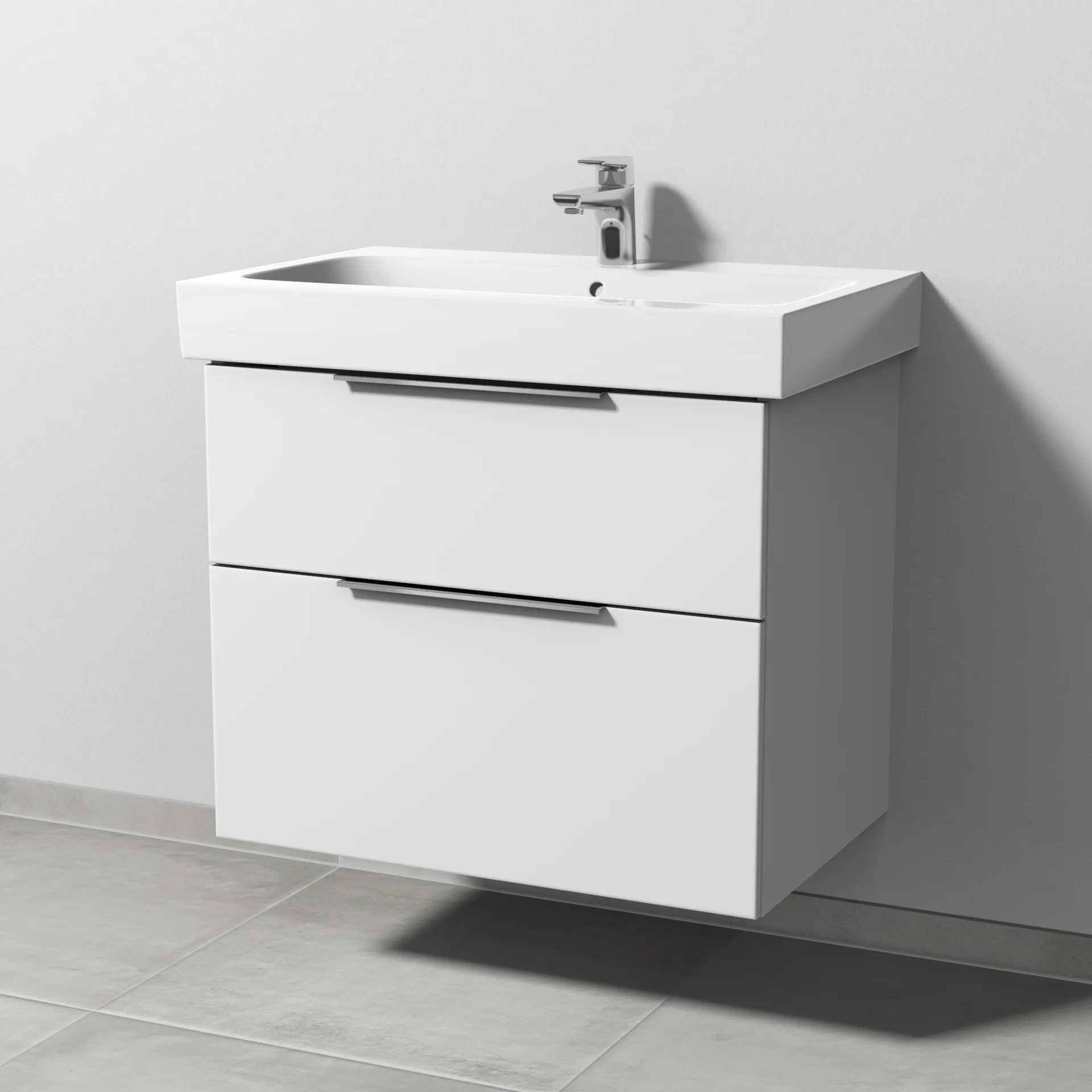 Sanipa Waschtischunterschrank „3way“ passend zu Keramik-Waschtische iCon von Geberit 700 × 593 × 462 mm in Weiß-Soft, Becken mittig