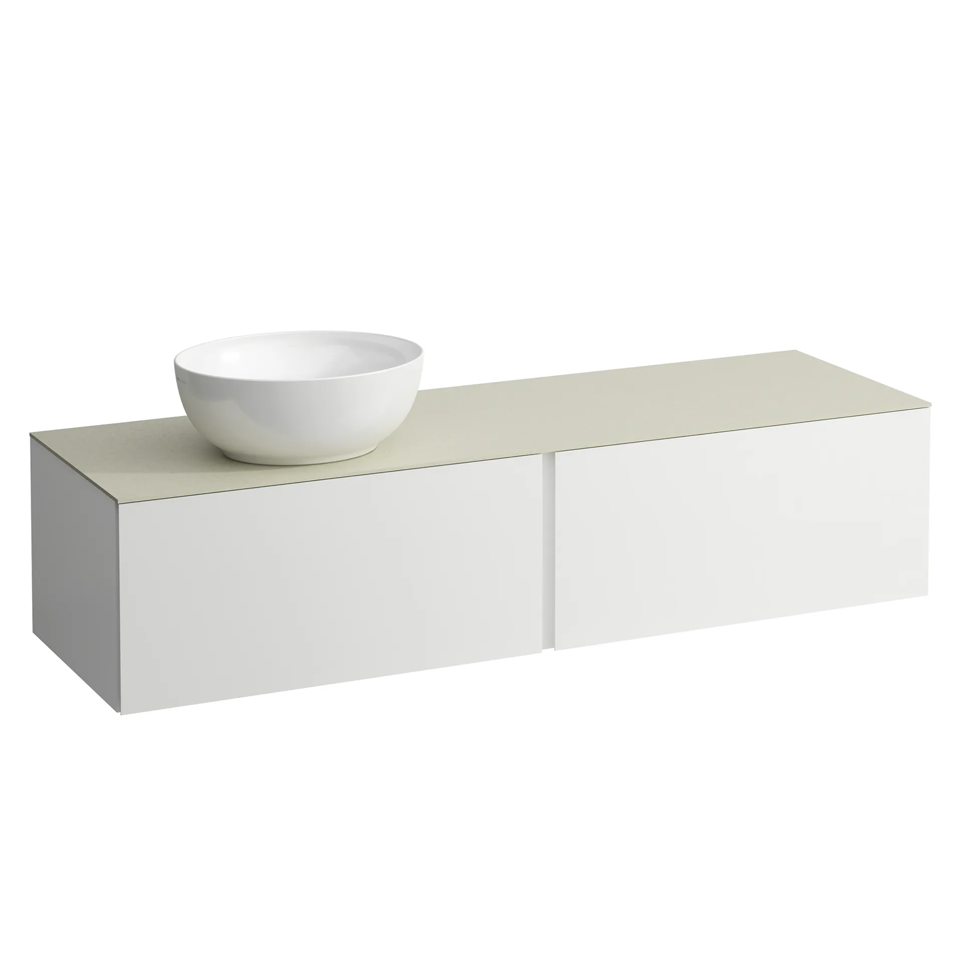 Schubladenelement (Waschtischunterbau+Waschtischplatte) ILBAGNOALESSI 500x1600x370 2 Schubladen integrierte versteckte Griffe seitlich Vollauszug Soft-Close Ausschnitt links Calce Avorio Top passend zu Waschtisch H818975/6 H818977/8 Weiß matt