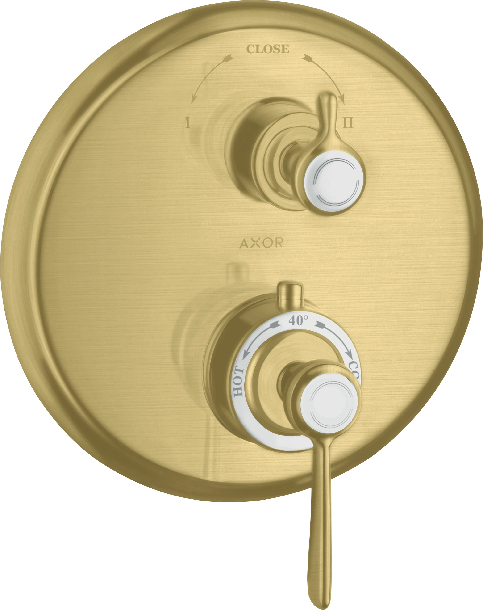 Hansgrohe AXOR Montreux Thermostat Unterputz mit Hebelgriff BB, Brushed Brass, 2 Verbraucher, max. Durchfluss 29 l/min, einstellbare Temperaturbegrenzung Hansgrohe AXOR Montreux Thermostat Unterputz mit Hebelgriff BB, Brushed Brass, 2 Verbraucher, max. Durchfluss 29 l/min, einstellbare Temperaturbegrenzung
