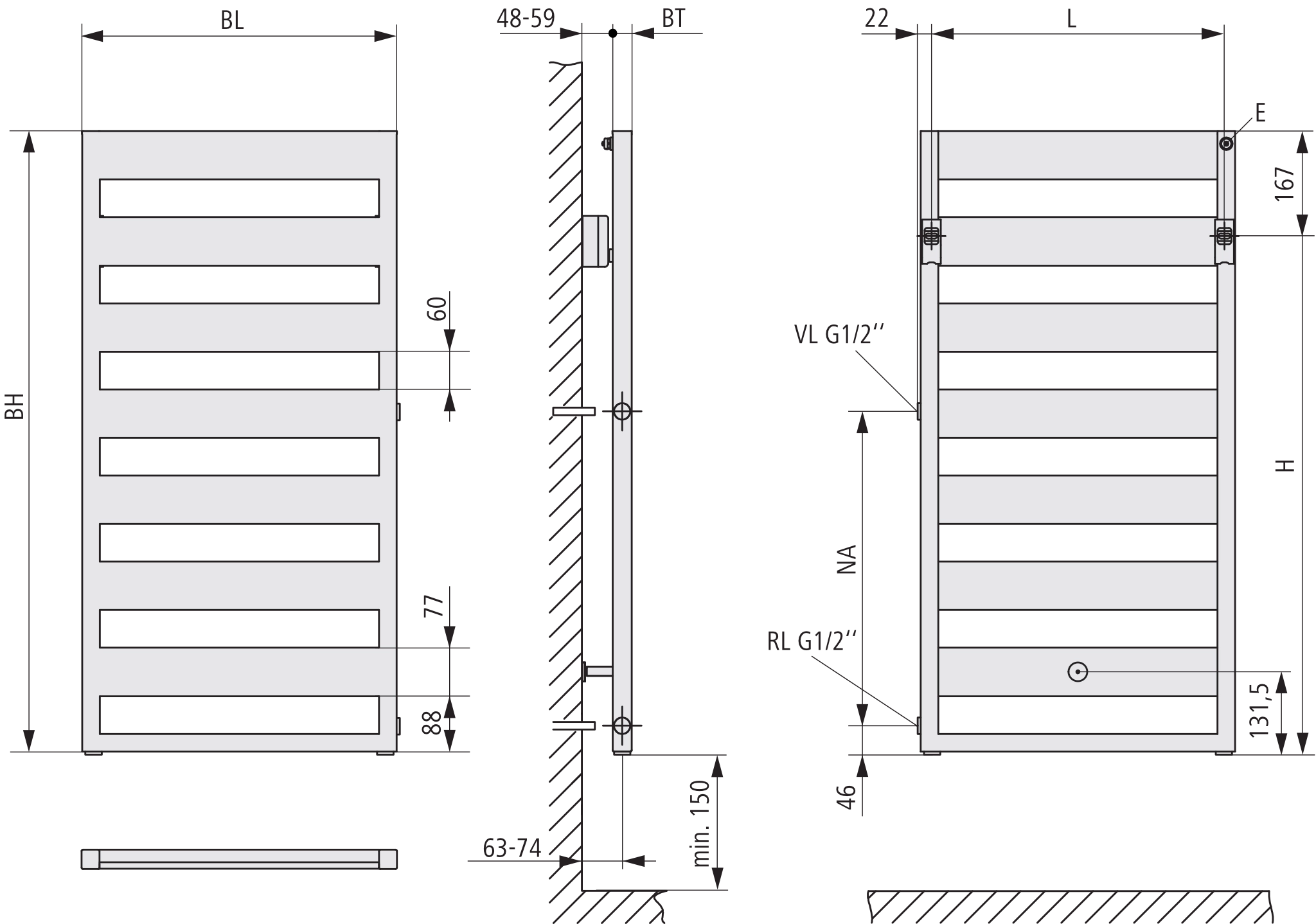 Kermi Design-Heizkörper „Casteo®-D“ 50 × 153,3 cm in Sonderfarbe