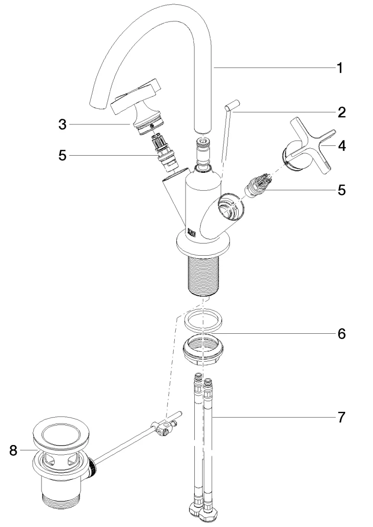 Waschtisch-Einlochbatterie mit Ablaufgarnitur VAIA Chrom 22513809
