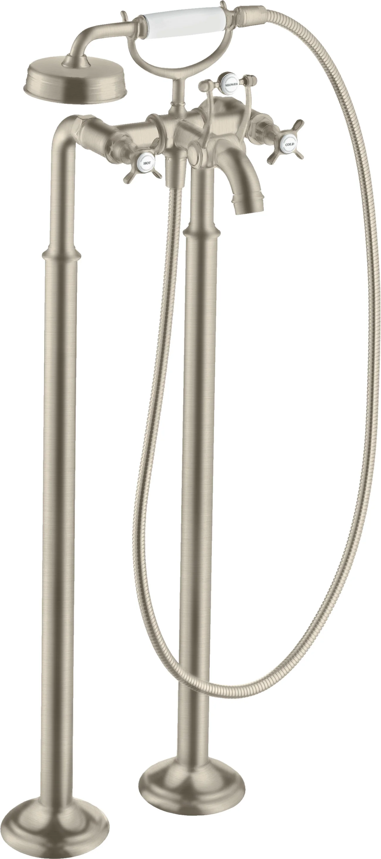 Hansgrohe AXOR Montreux 2-Griff Wannenarmatur bodenstehend, Brushed Nickel, Ausladung 234 mm Hansgrohe AXOR Montreux 2-Griff Wannenarmatur bodenstehend, Brushed Nickel, Ausladung 234 mm