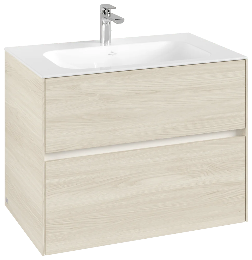 Villeroy & Boch Waschbeckenunterschrank Collaro C138B0, Eckig White Oak, 796x603x498mm, mit Beleuchtung und 2 Auszügen