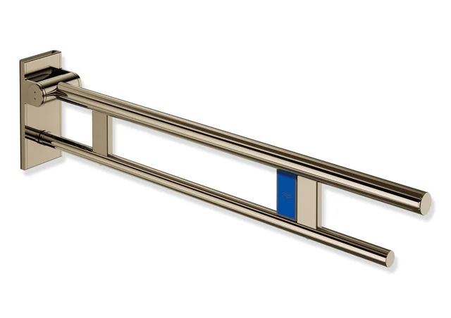 HEWI Mobiler Stützklappgriff Duo, System 900, Edelstahl PVD bronze glänzend, Ausladung 850 mm, Funk-Spülauslösung, links