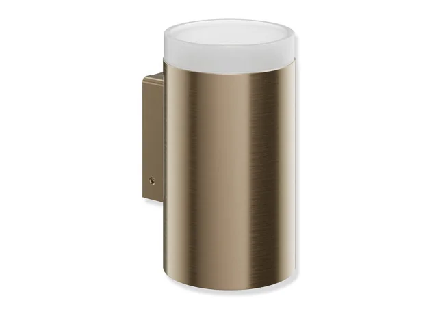HEWI Glasbecher mit Halter System 162, Edelstahl PVD Bronze gebürstet, zylindrisch, Durchmesser 70 mm, Höhe 124 mm, Tiefe 85 mm