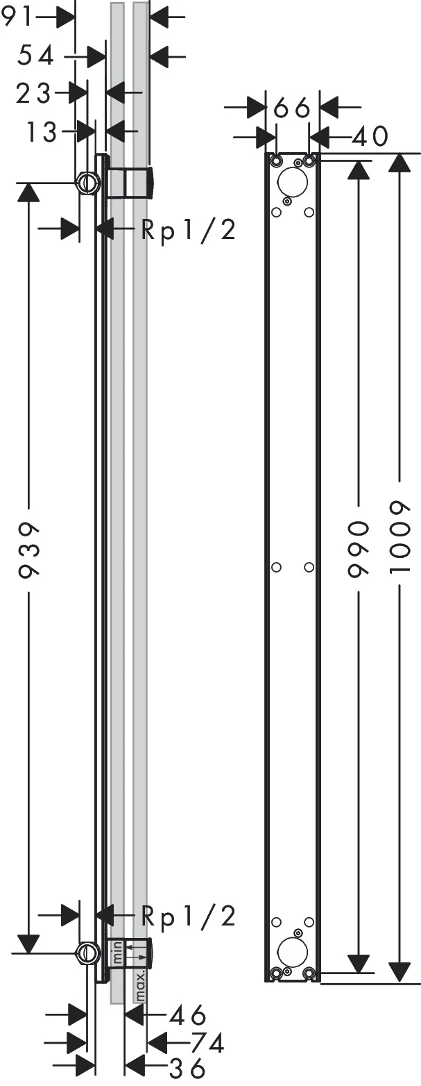 Hansgrohe AXOR One Grundkörper FixFit für Showerpipe – schallentkoppelt, Anschluss G 1/2, Einbautiefe 46–74 mm Hansgrohe AXOR One Grundkörper FixFit für Showerpipe – schallentkoppelt, Anschluss G 1/2, Einbautiefe 46–74 mm