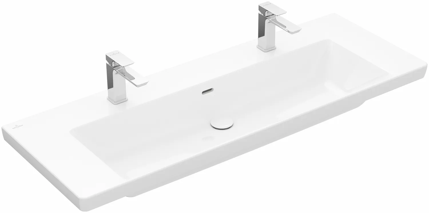 Villeroy & Boch Wandwaschtisch aus TitanCeram „Subway 3.0“ 1300 × 475 × 170 mm, Hahnlochposition links und rechts, ohne Hahnlochbohrung in Weiß Alpin Villeroy & Boch Wandwaschtisch aus TitanCeram „Subway 3.0“ 1300 × 475 × 170 mm, Hahnlochposition links und rechts, ohne Hahnlochbohrung in Weiß Alpin