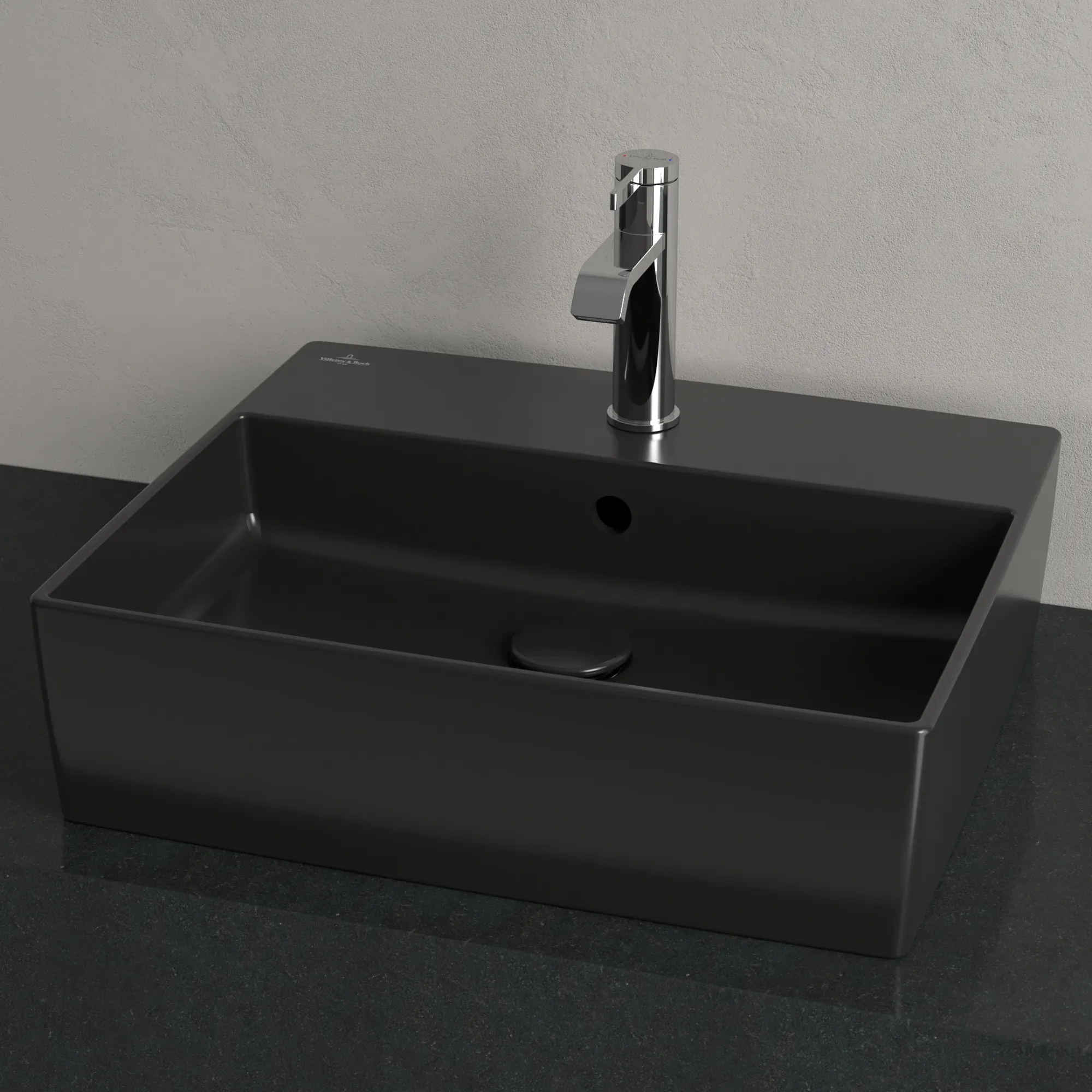Villeroy & Boch Aufsatzwaschbecken Memento 2.0 Pure Black CeramicPlus, 498x420x139 mm, TitanCeram, matt, mit Überlauf, für 3-Loch-Armatur Villeroy & Boch Aufsatzwaschbecken Memento 2.0 Pure Black CeramicPlus, 498x420x139 mm, TitanCeram, matt, mit Überlauf, für 3-Loch-Armatur