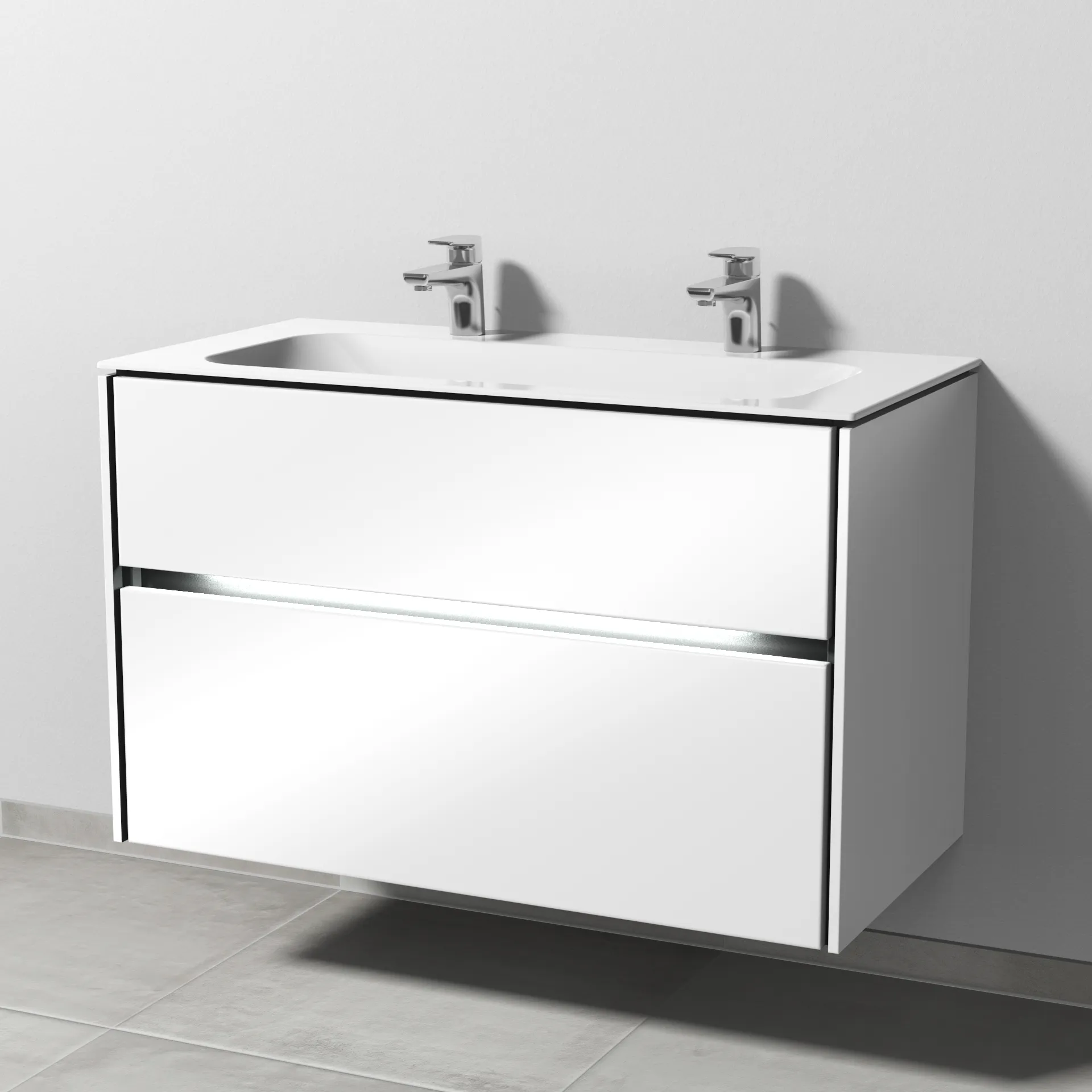 Keramik-Waschtisch-Set mit Waschtischunterschrank „Twiga“ 99 × 50 × 61 cm in Weiß (glanz), mit Beleuchtung, mit Hahnlochbohrung Keramik-Waschtisch-Set mit Waschtischunterschrank „Twiga“ 99 × 50 × 61 cm in Weiß (glanz), mit Beleuchtung, mit Hahnlochbohrung