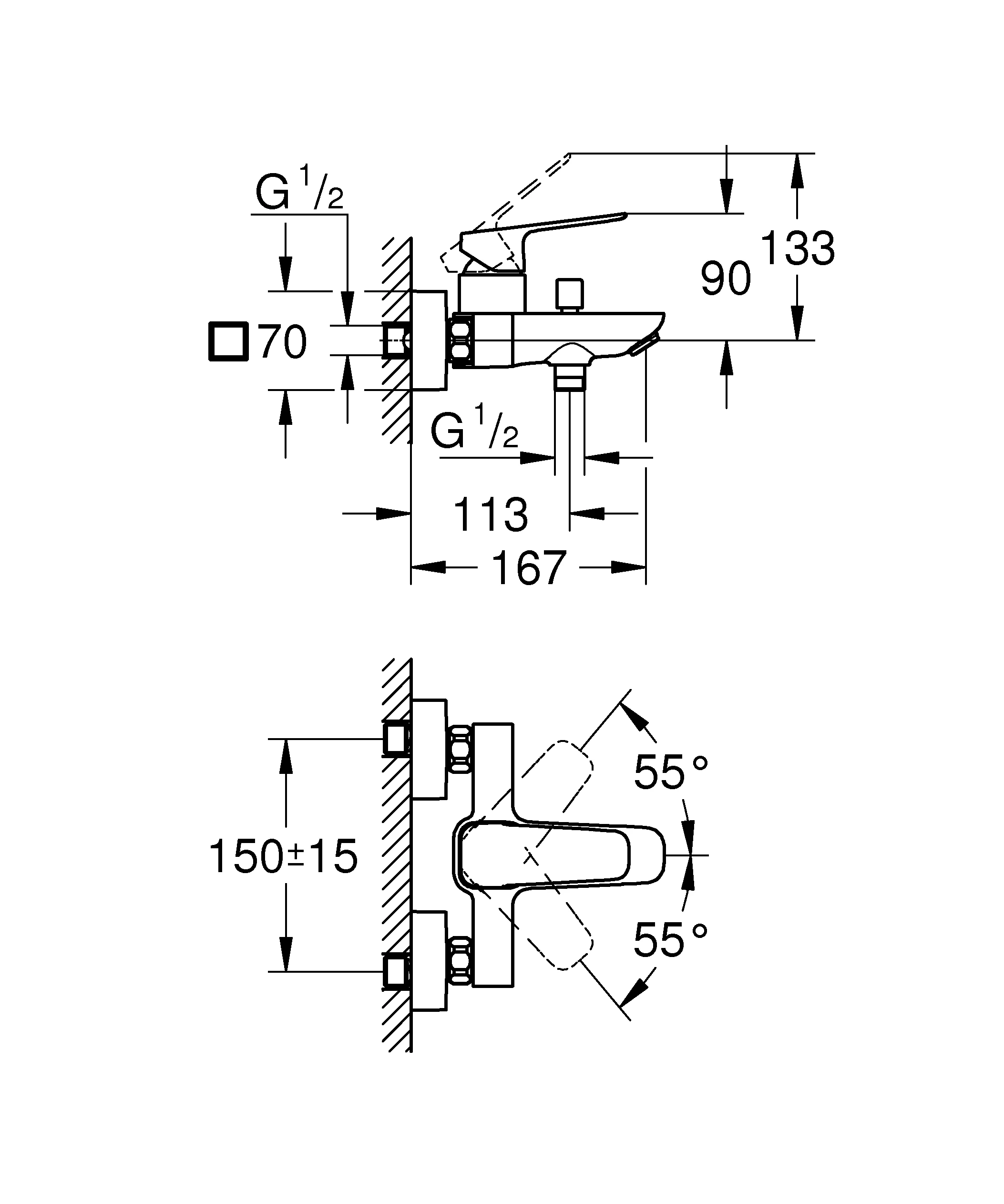 Wannenarmatur „Cubeo“ Ausladung 167 mm in chrom