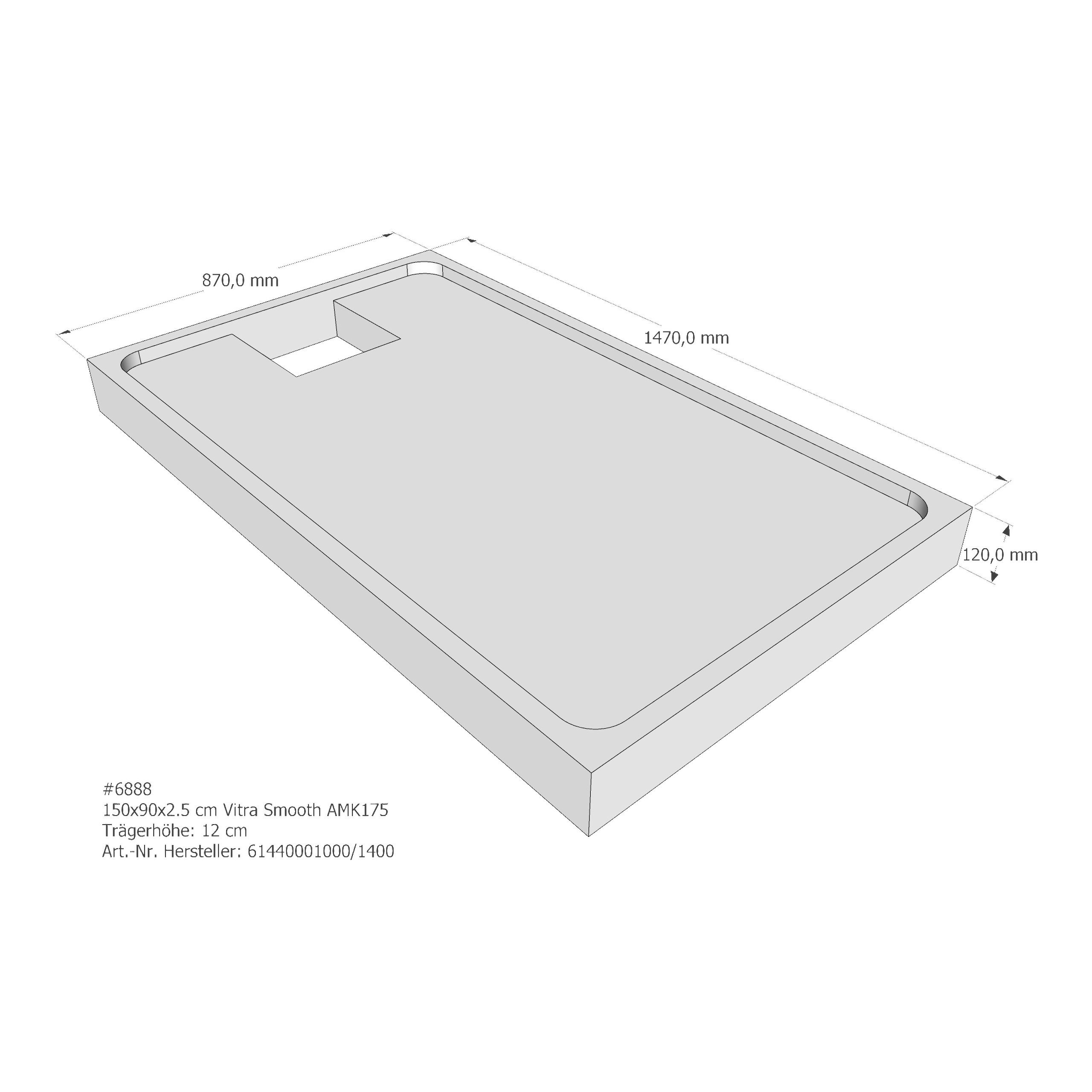 Duschwannenträger für VitrA Smooth 150 × 90 × 2,5 cm Duschwannenträger für VitrA Smooth 150 × 90 × 2,5 cm