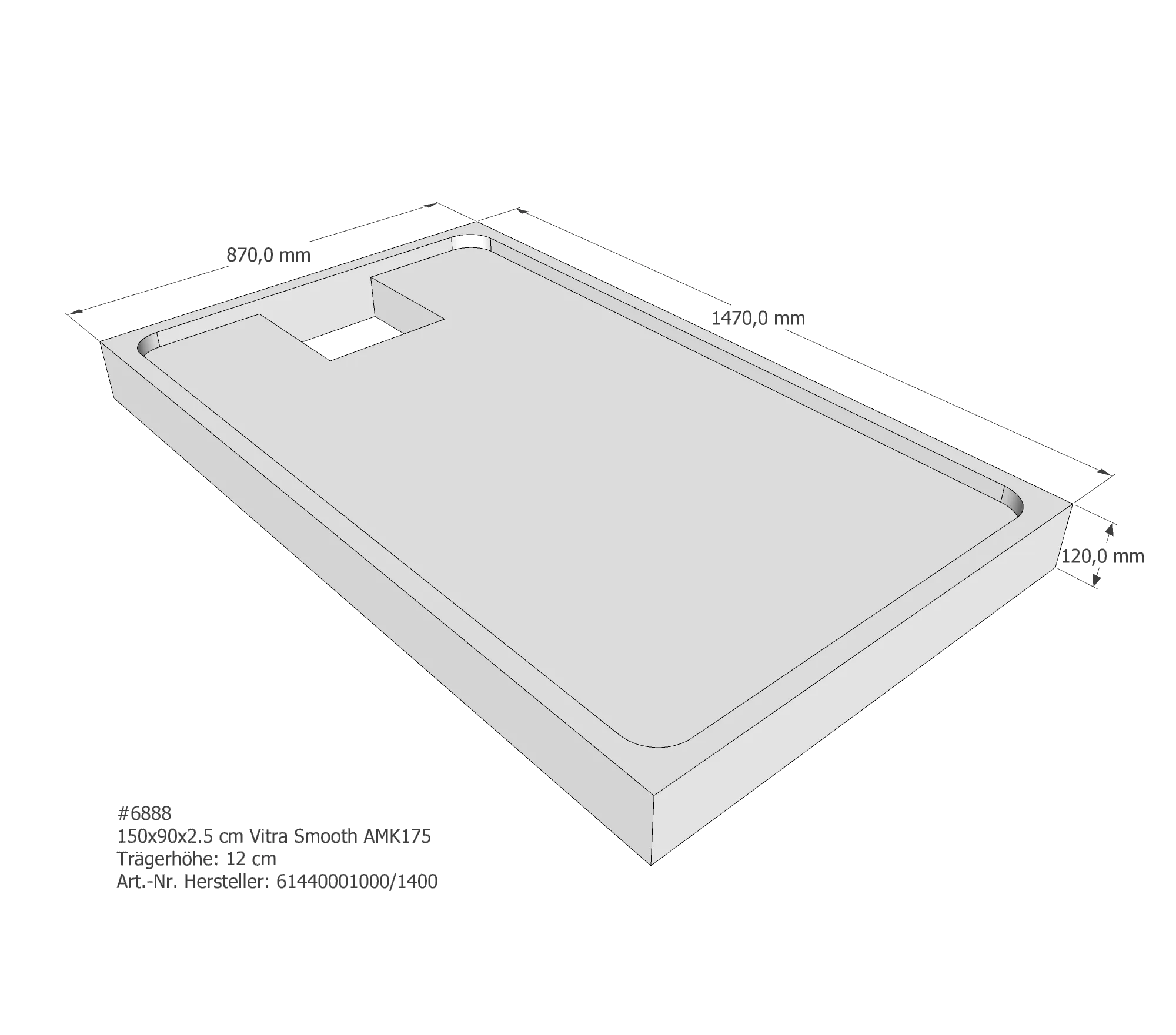 Duschwannenträger für VitrA Smooth 150 × 90 × 2,5 cm