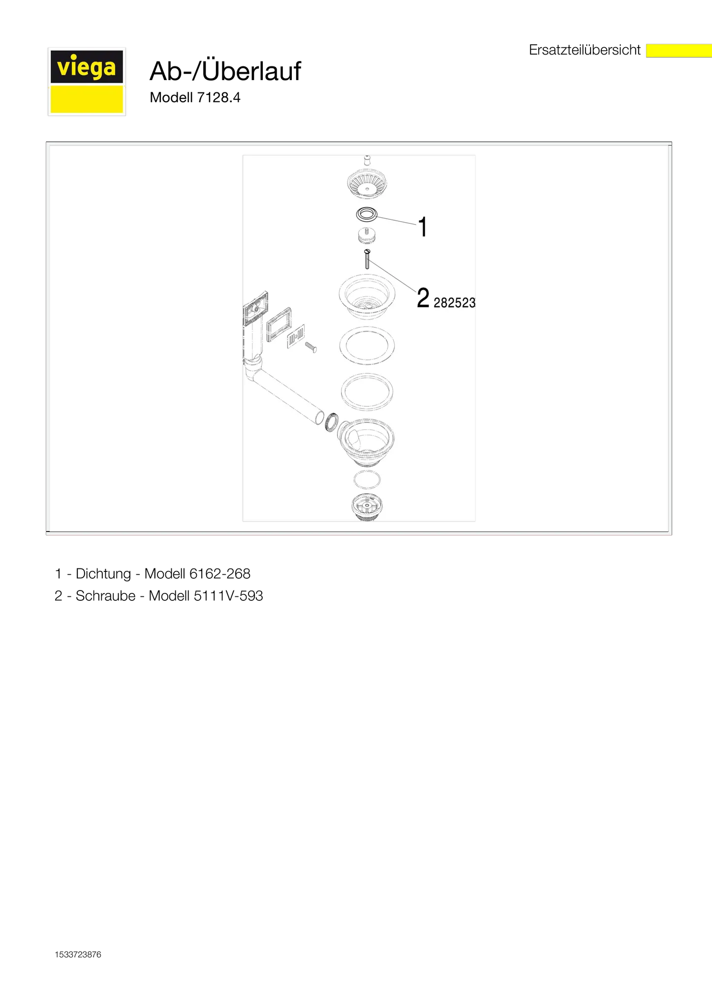 Viega Ab- und Überlaufgarnitur Modell 7128.4 „Abläufe für Spülen“, „“ in Kunststoff weiss 11 cm