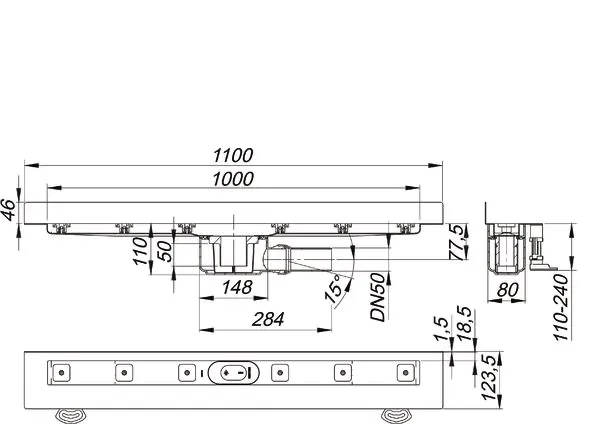 Duschrinne CeraLine W 1000 mm, DN 50 Duschrinne CeraLine W 1000 mm, DN 50