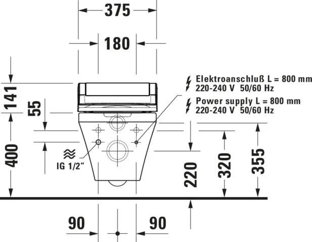 Wand-Tiefspül-WC „DuraStyle“ 37,6 × 35,5 × 62 cm, Befestigung verdeckt, mit Spülrand