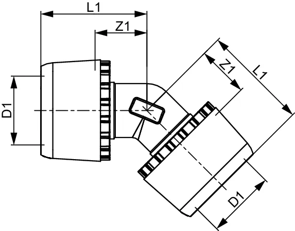 TECElogo-Ax Winkelkupplung 45 Grad Dimension 32 × 32, Siliziumbronze