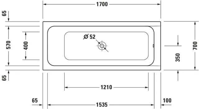 Duravit Badewanne „D-Code“ rechteck 1700 × 700 mm, Mittelablauf in Weiß Duravit Badewanne „D-Code“ rechteck 1700 × 700 mm, Mittelablauf in Weiß