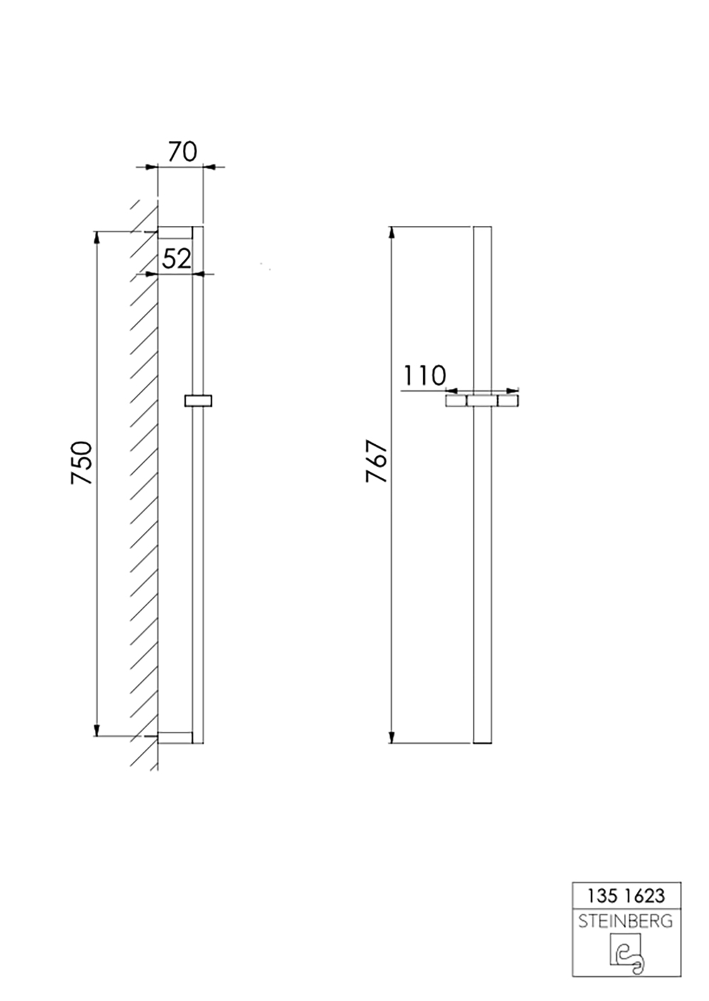 Serie 135 Brausestange mit Gleiter 75 cm Serie 135 Brausestange mit Gleiter 75 cm