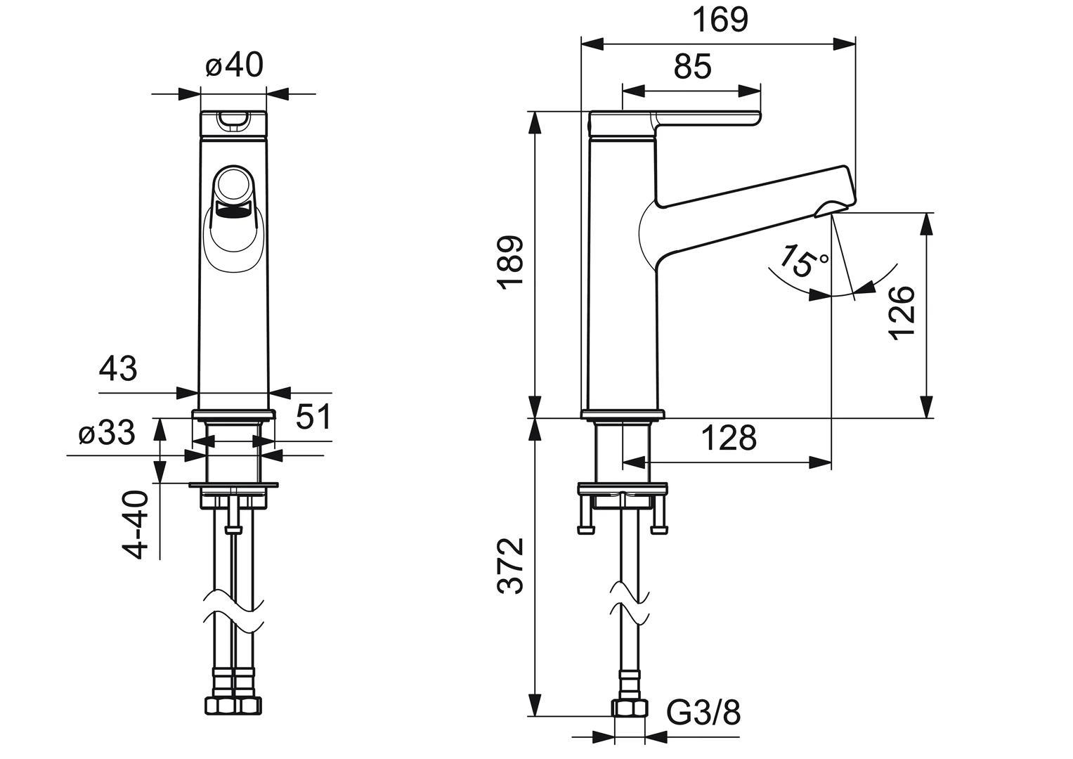 HansaDESIGNO Style Waschtischarmatur, Einhebelmischer, Chrom, DN15, Ausladung 128 mm