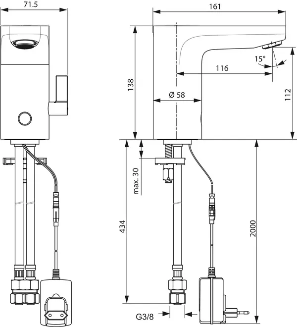 Sensor-Waschtischarmatur Ceraplus, mit Misch., Netzbetrieben, Ausladung 116mm, Chrom