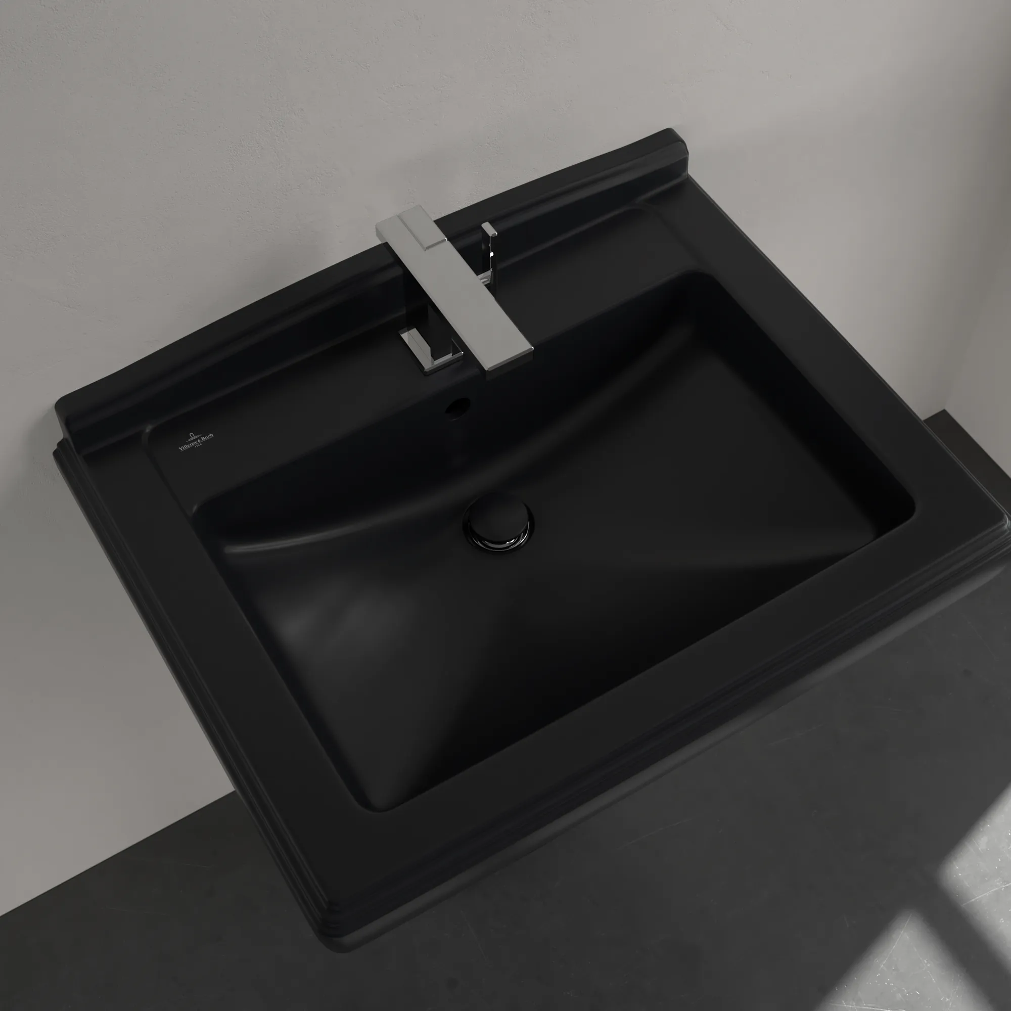 Villeroy & Boch Wandwaschtisch „Hommage“ 750 × 580 × 270 mm in Pure Black, mit CeramicPlus