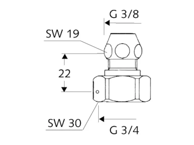 Wasserzähler-Verschraubung, DN 20 G 3/4 IG, Ø 10 mm (DN 10 G 3/8 AG), chrom