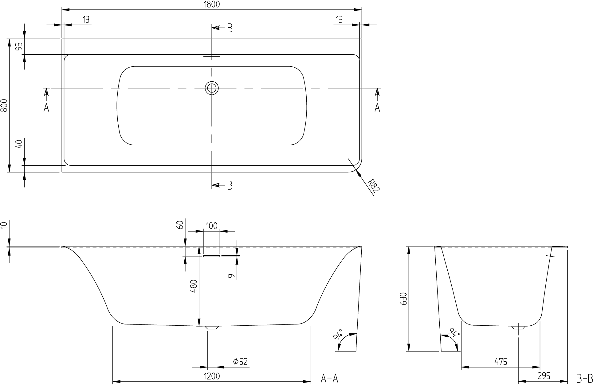 Villeroy & Boch Subway 3.0 Vorwand-Badewanne, rechte Ausführung, Quaryl, 1800 x 800 mm, Stone White
