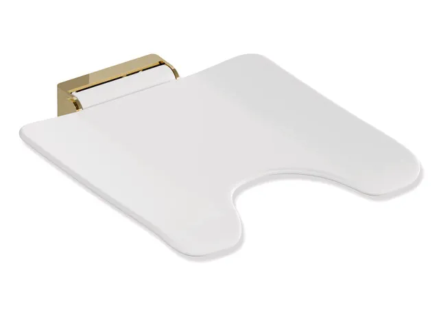 Mobiler Klappsitz des Systems 900, Konsole Edelstahl, PVD, Sitzfläche mit Hygieneausschnitt aus Kunststoff, weiß, Sitzfläche 450 mm breit, 450 mm tief, zum Nachrüsten auf Montageplatte 900.51.00160, in Farbe CK (Messing glänzend) Mobiler Klappsitz des Systems 900, Konsole Edelstahl, PVD, Sitzfläche mit Hygieneausschnitt aus Kunststoff, weiß, Sitzfläche 450 mm breit, 450 mm tief, zum Nachrüsten auf Montageplatte 900.51.00160, in Farbe CK (Messing glänzend)
