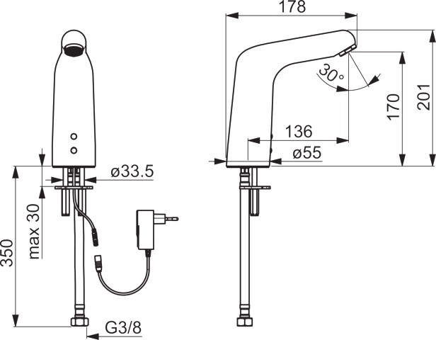 Hansa Waschtischarmatur, elektronisch „Medipro XL“ Ausladung 136 mm in Chrom Hansa Waschtischarmatur, elektronisch „Medipro XL“ Ausladung 136 mm in Chrom