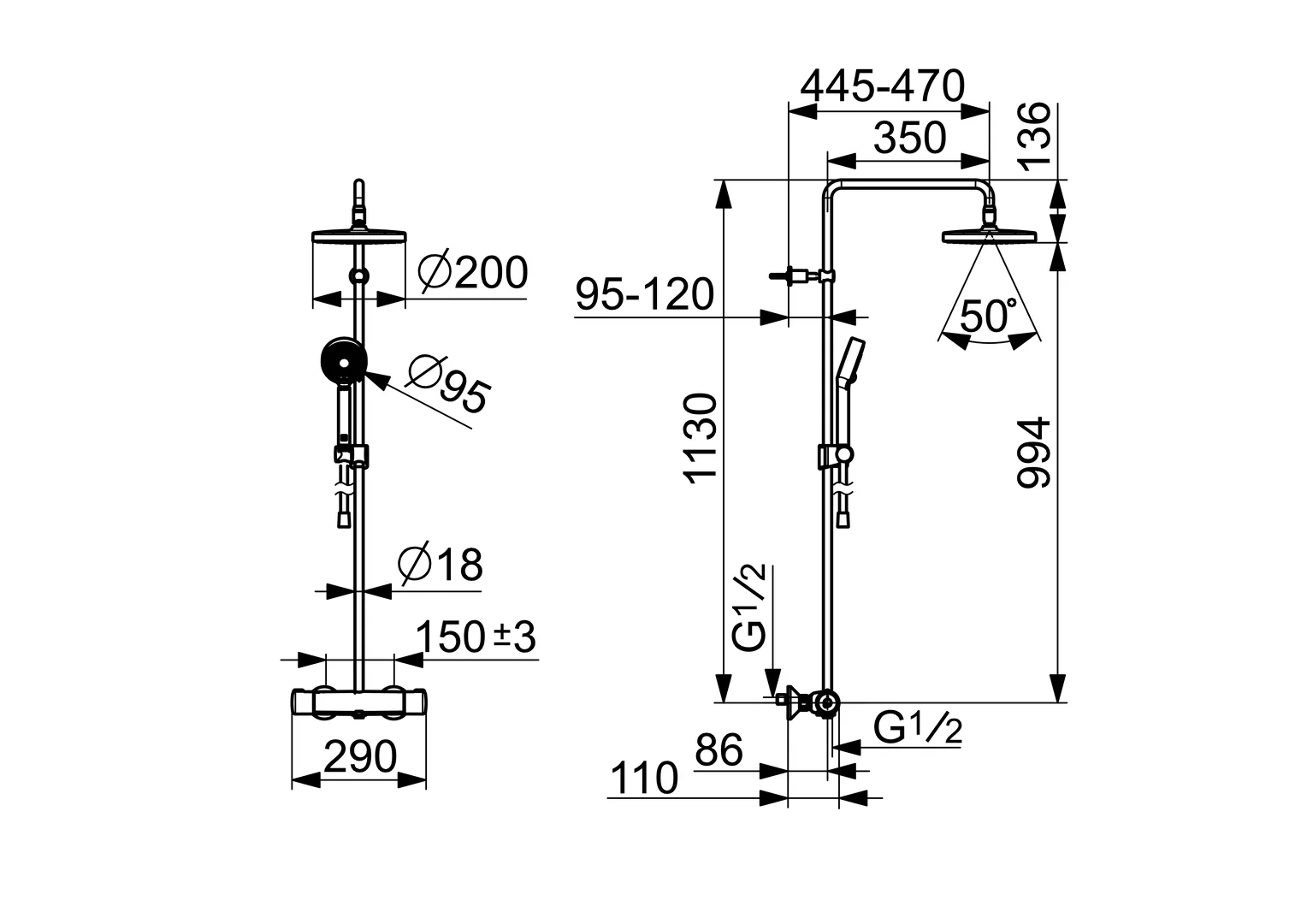 HansaMICRA Regenbrause-Duscharmatur HansaMICRA ECO 4435 3-strahlig DN15 Chrom 9 L/min HansaMICRA Regenbrause-Duscharmatur HansaMICRA ECO 4435 3-strahlig DN15 Chrom 9 L/min