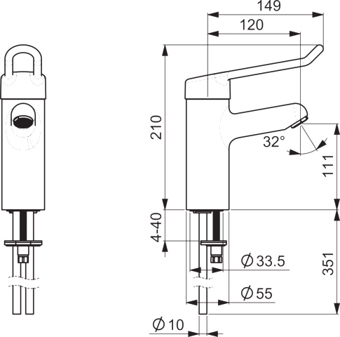 Einhand-Waschtischarmatur Bedienungshebel lang „Medipro“ Ausladung 120 mm in Chrom Einhand-Waschtischarmatur Bedienungshebel lang „Medipro“ Ausladung 120 mm in Chrom