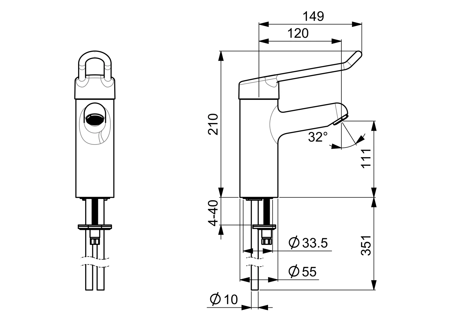 HansaMEDIPRO Waschtischarmatur Einhebelmischer HansaMEDIPRO 0162 Kupferrohr Bügelhebel lang Ausladung 120 Chrom
