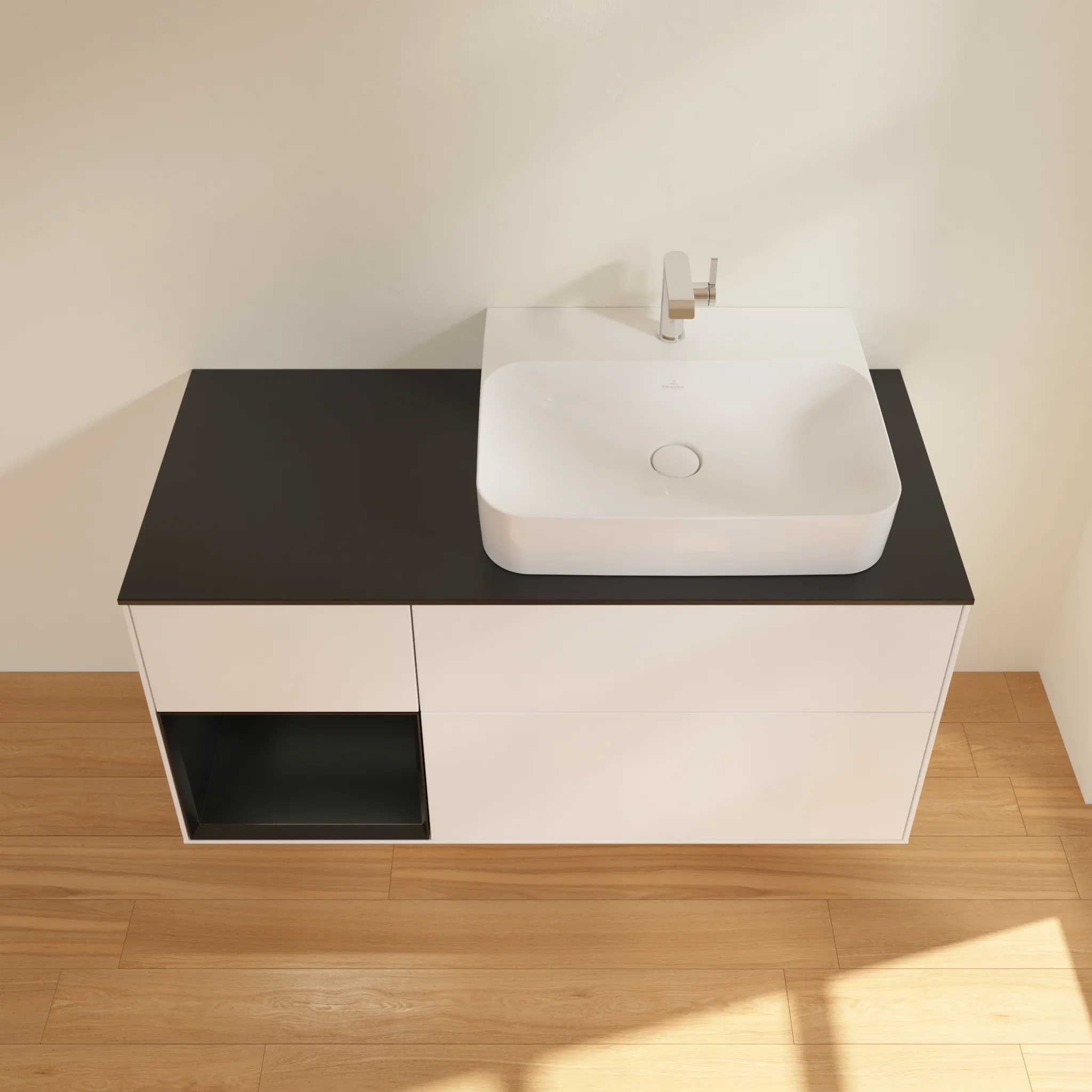 Villeroy & Boch Waschtischunterschrank „Finion“ für Schrankwaschtisch 1200 × 603 × 501 mm White Matt Lacquer, für Becken rechts Villeroy & Boch Waschtischunterschrank „Finion“ für Schrankwaschtisch 1200 × 603 × 501 mm White Matt Lacquer, für Becken rechts