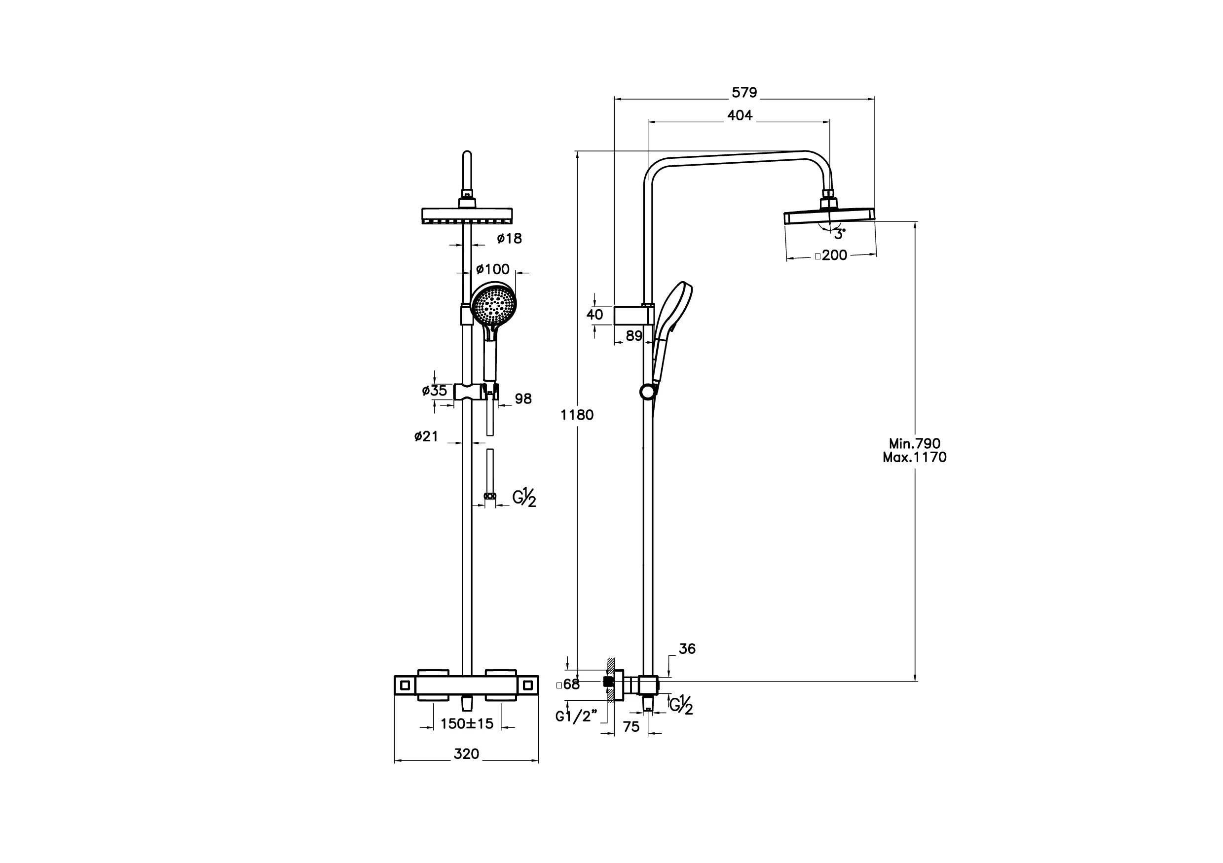 Base Square Thermostat-Duschsystem mit Kopf- und Handbrause Wandmontage Chrom Base Square Thermostat-Duschsystem mit Kopf- und Handbrause Wandmontage Chrom