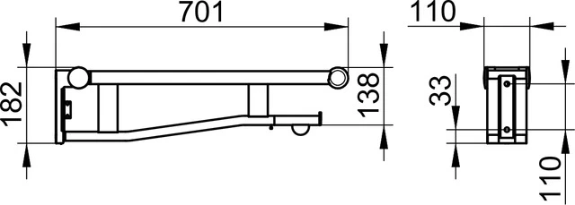 Plan Care 34903173737 Stützklappgriff WC abnehmbar mit Toilettenpapierhalter 700 mm silber-eloxiert/schwarzgrau