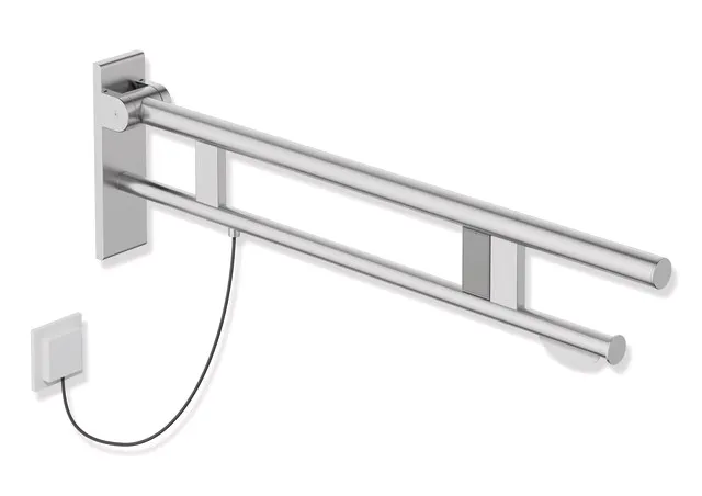 HEWI Stützklappgriff Duo System 900 Edelstahl matt geschliffen Ausladung 850 mm E-Ausführung rechts