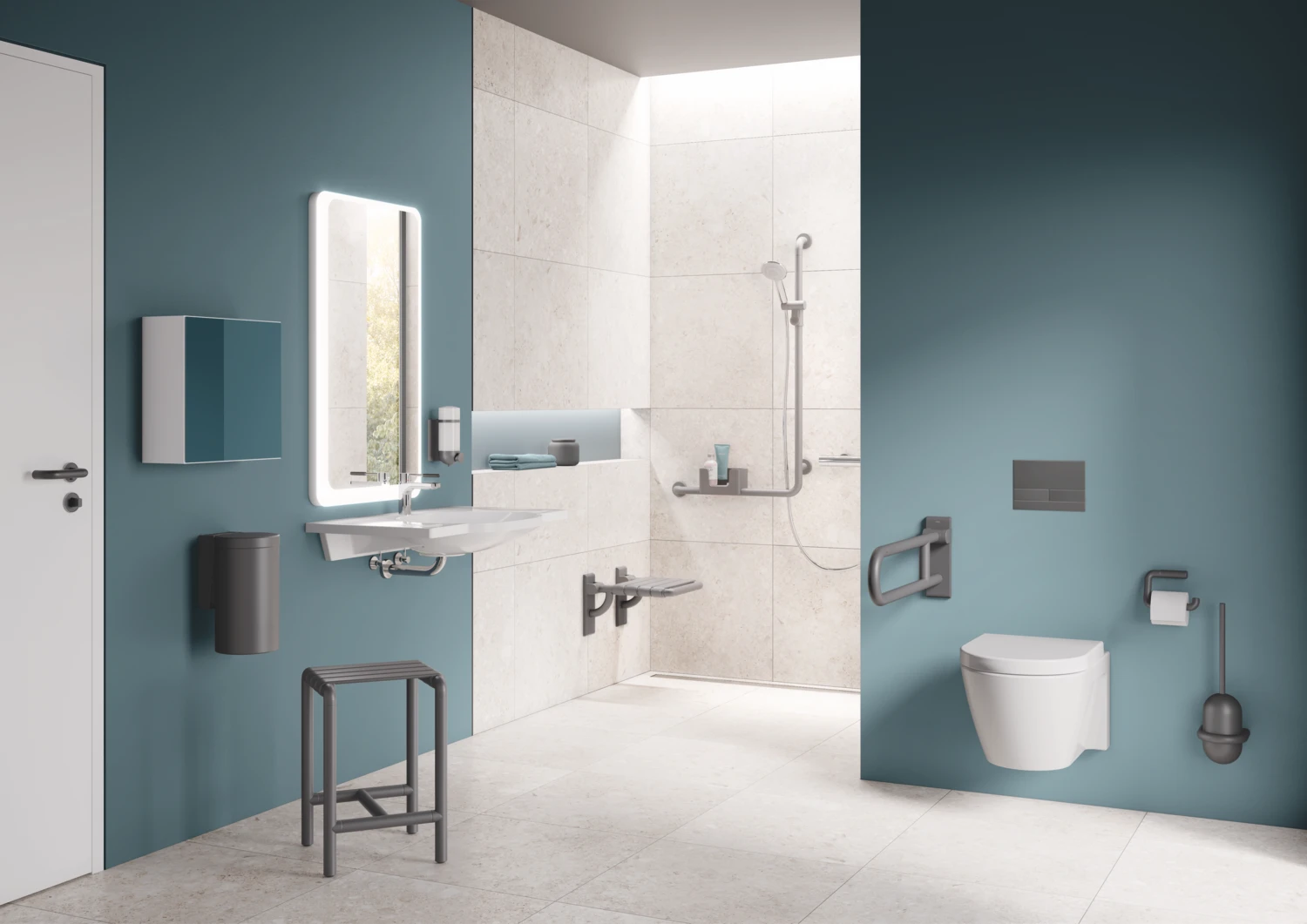 HEWI Toilettenbürstengarnitur „Serie 477“ 14,1 × 47 cm in Anthrazitgrau HEWI Toilettenbürstengarnitur „Serie 477“ 14,1 × 47 cm in Anthrazitgrau