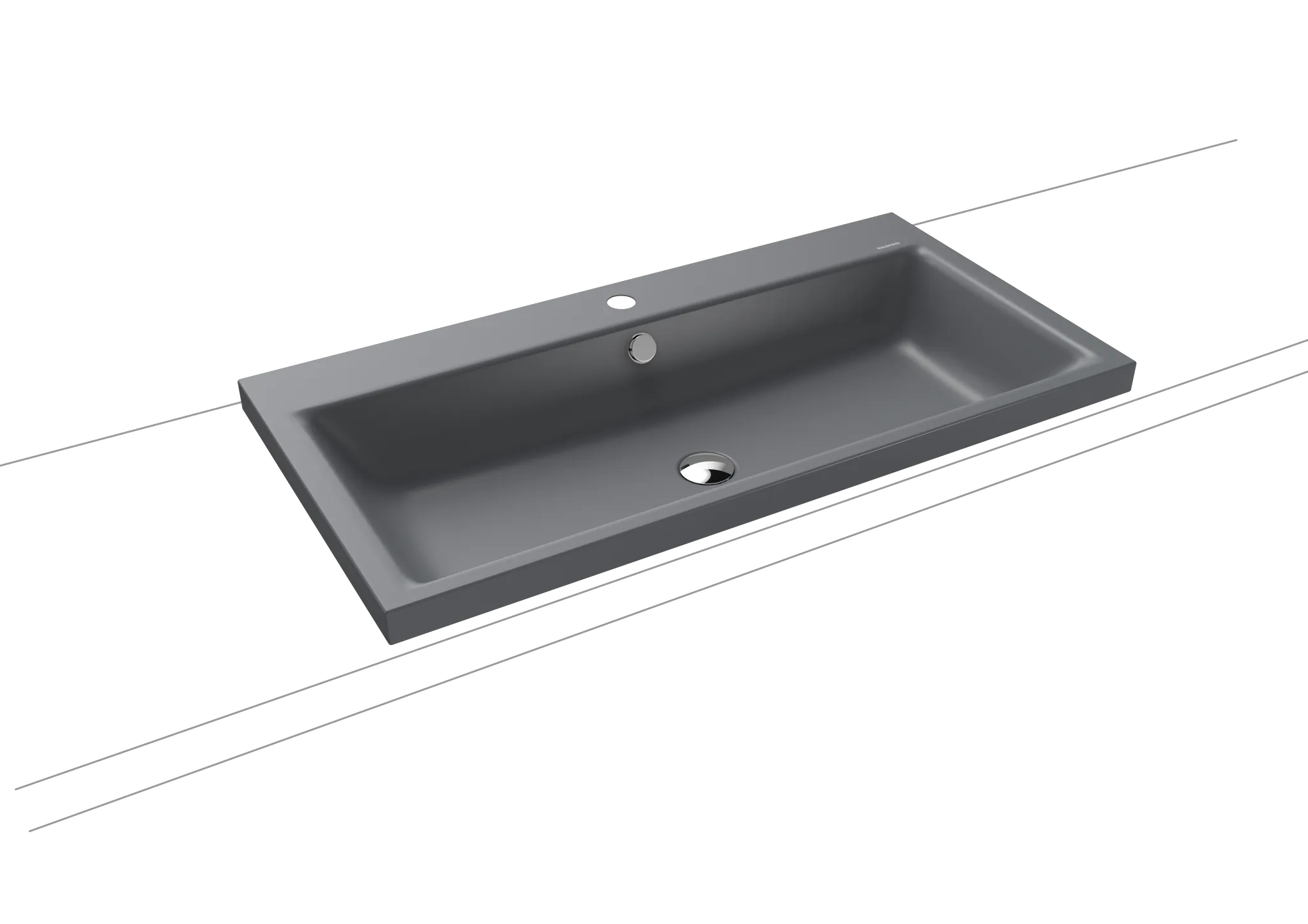 Aufsatzwaschtisch „Puro“ 90 × 46 cm, mit Überlauf, mit Hahnlochbohrung in cool grey 70 mit Perl-Effekt