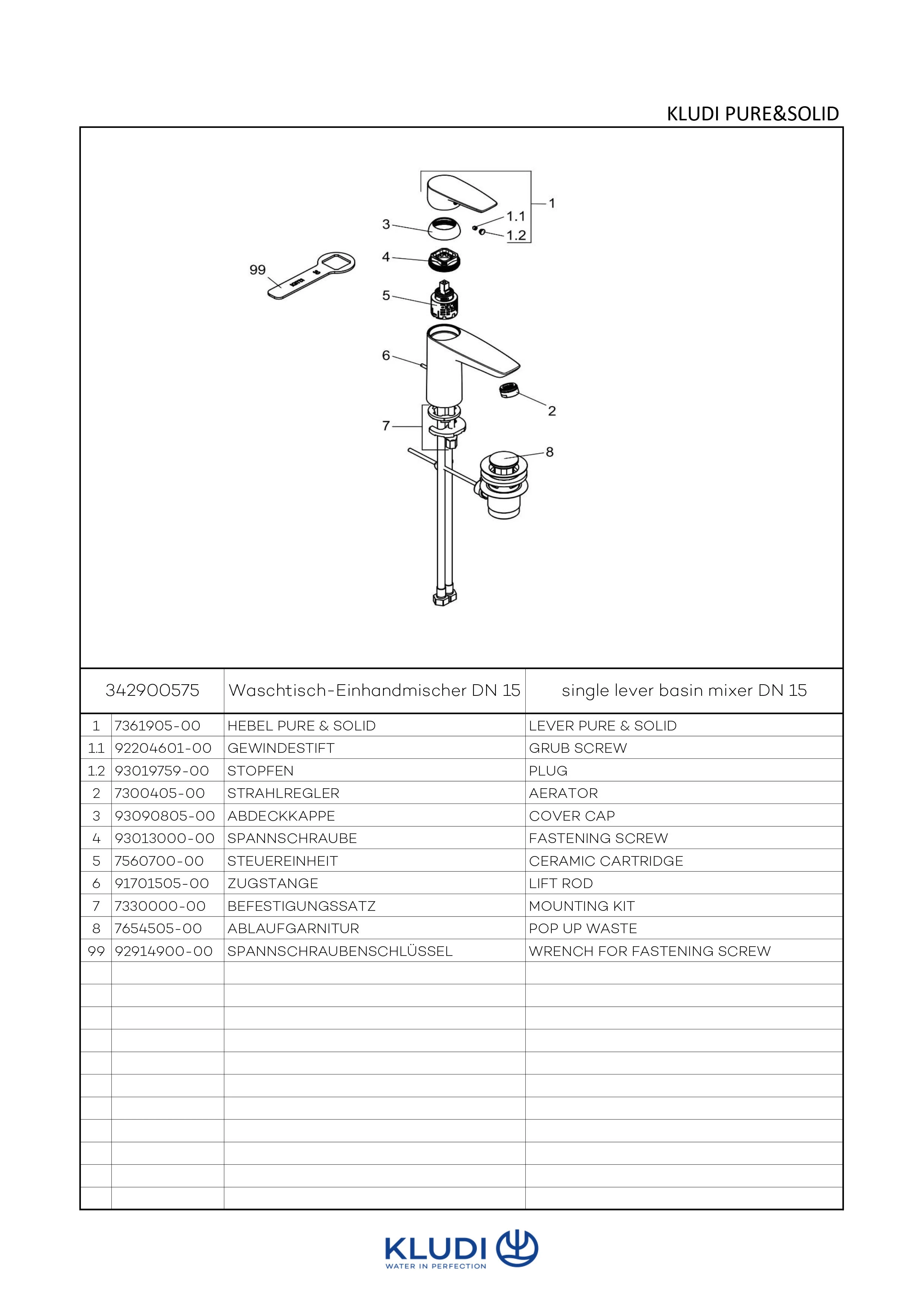 Kludi PURE&SOLID Waschtisch-EHM 100 DN 15, chrom Kludi PURE&SOLID Waschtisch-EHM 100 DN 15, chrom
