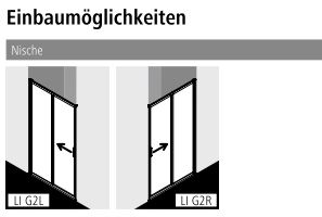 Kermi Duschtür Gleittür 2-teilig mit Festfeld links für Nische und Ecke „LIGA“ 185 cm Profile Silber Hochglanz, Schiebetür zweiteilig