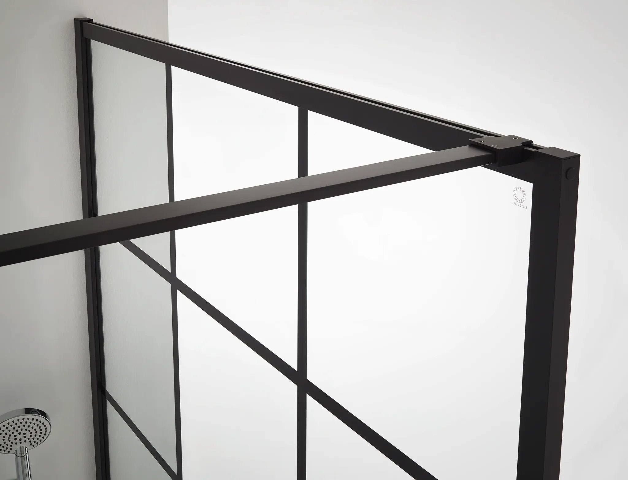 Kermi Duschdesign Walk-In-Duschkabine Dekor Print „WALK-IN XD“ Glas Klar, Profile Schwarz Soft (RAL 9005), BV: 890 - 910 mm WE: 890 - 910 mm H: 2000 mm