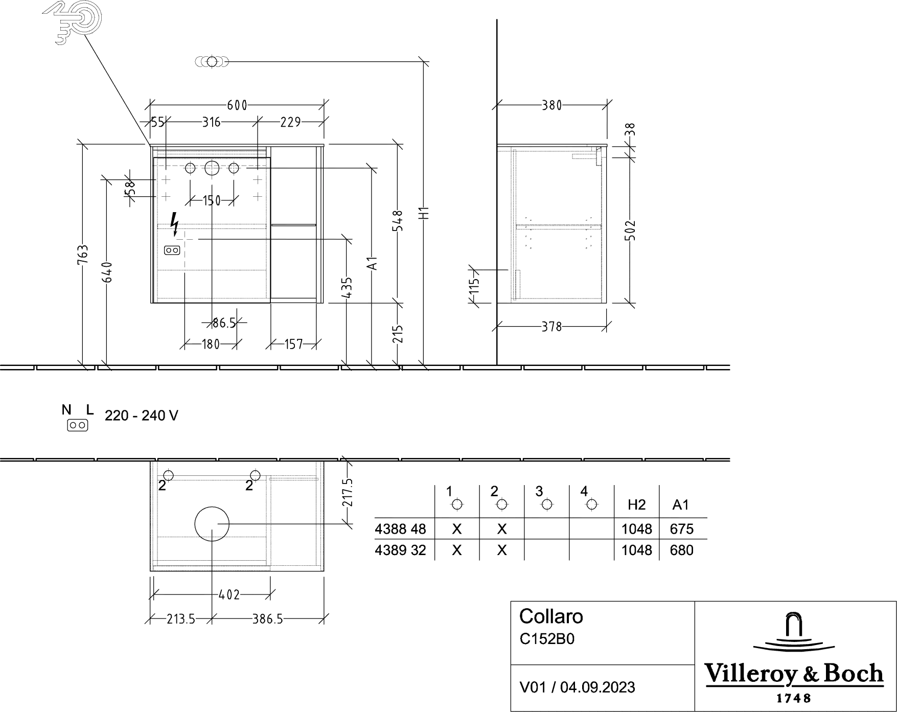 Villeroy & Boch Waschtischunterschrank „Collaro“ 600 × 548 × 380 mm Volcano Black, für Becken links, Anschlag links, mit Beleuchtung Villeroy & Boch Waschtischunterschrank „Collaro“ 600 × 548 × 380 mm Volcano Black, für Becken links, Anschlag links, mit Beleuchtung
