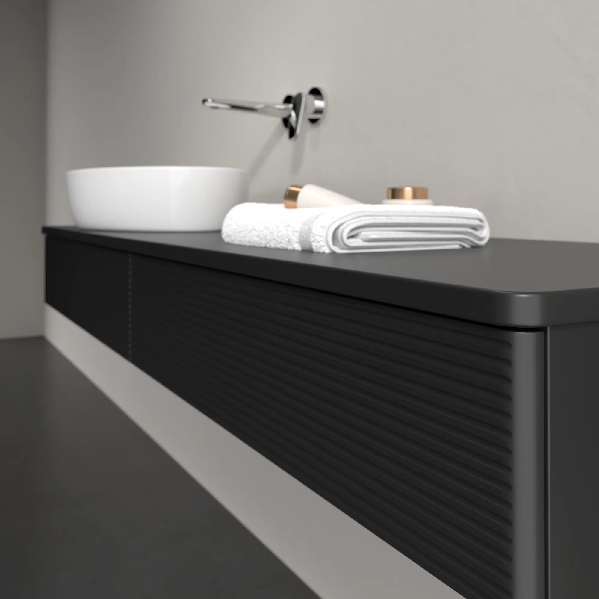 Villeroy & Boch Waschtischunterschrank „Antao“ 1600 × 190 × 500 mm Black Matt Lacquer, für Becken links, mit Beleuchtung