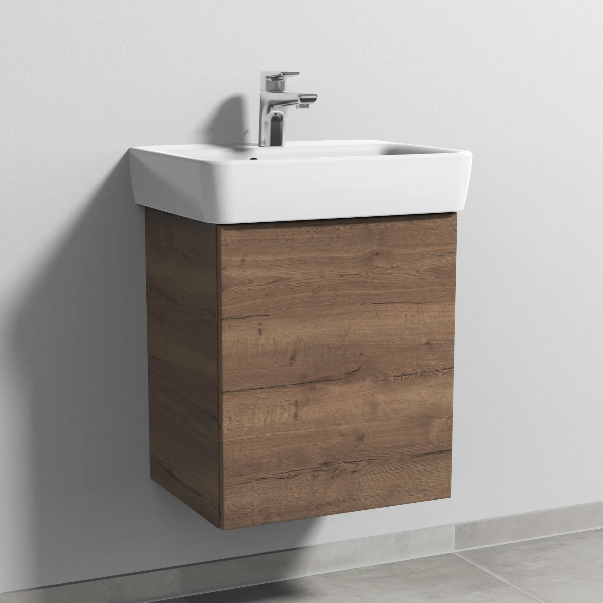 Sanipa Waschtischunterschrank „3way“ passend zu Keramik-Waschtische Renova Plan von Geberit 440 × 520 × 352 mm in Eiche Tabak, Anschlag rechts