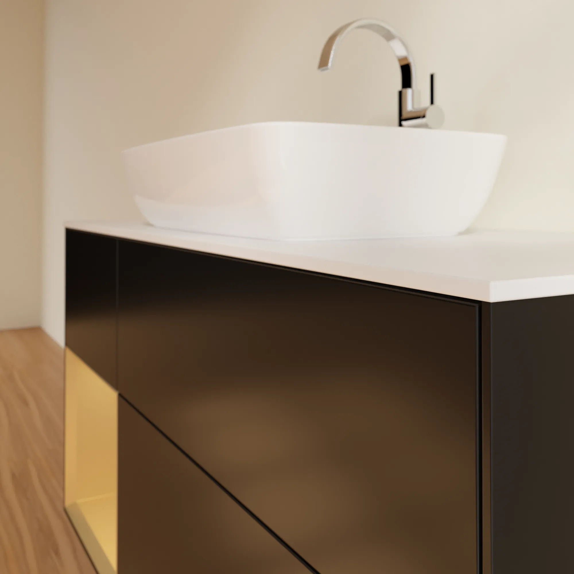 Villeroy & Boch Waschtischunterschrank „Finion“ für Schrankwaschtisch 1200 × 603 × 501 mm Black Matt Lacquer, für Becken mittig, mit Hahnlochbohrung